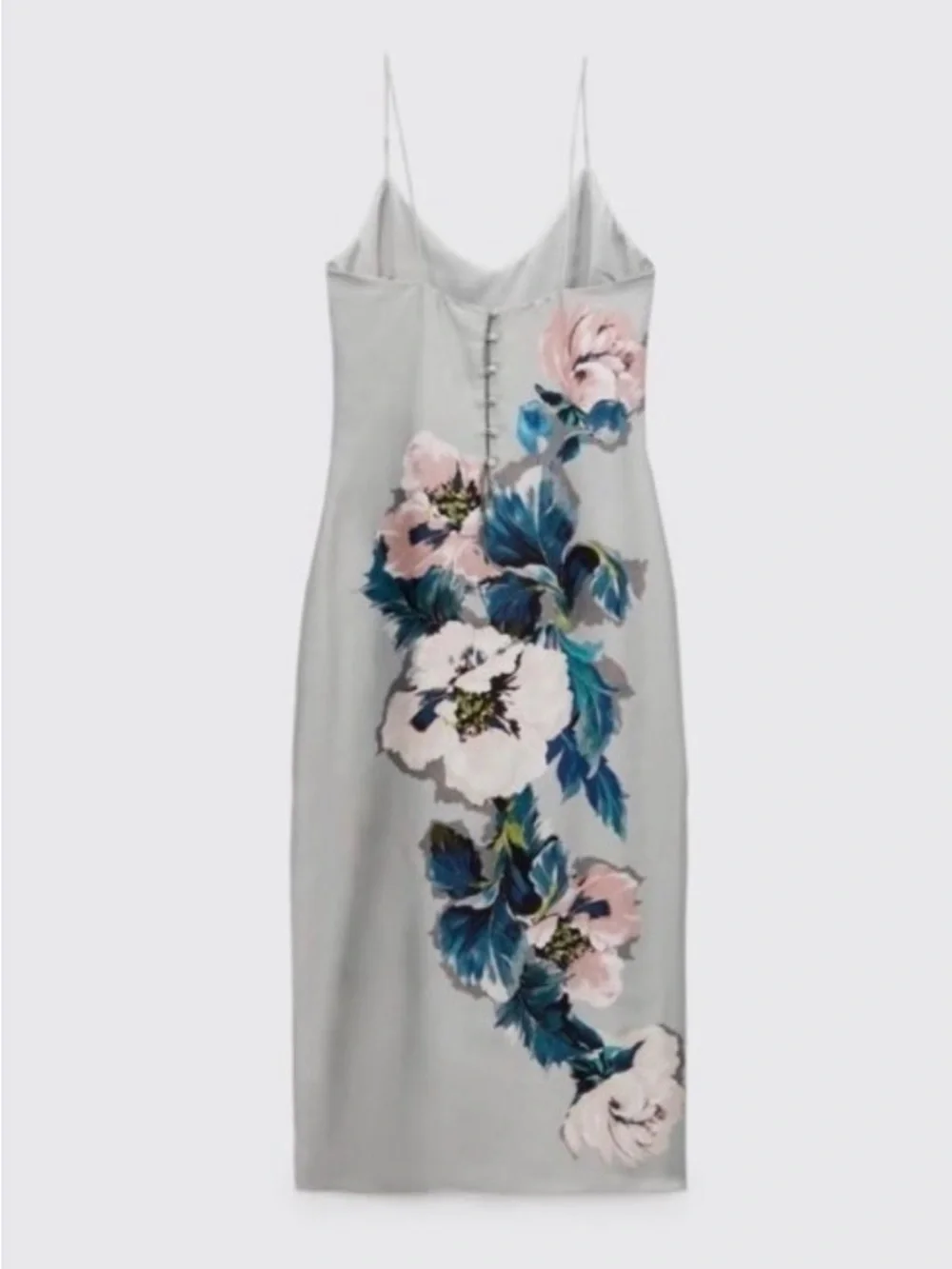 Zara Light Gray Floral Slip Dress with Blue & Pink Blooms - Picture 5 of 5